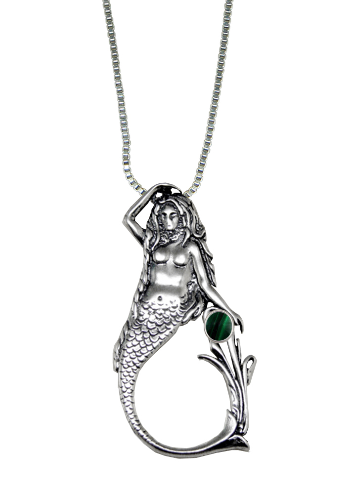 Sterling Silver Mysterious Mermaid Pendant With Malachite